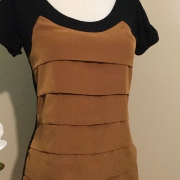 Zara Special Addition Black and Camel Scoop Neck Tee Size S - Picture 5 of 9